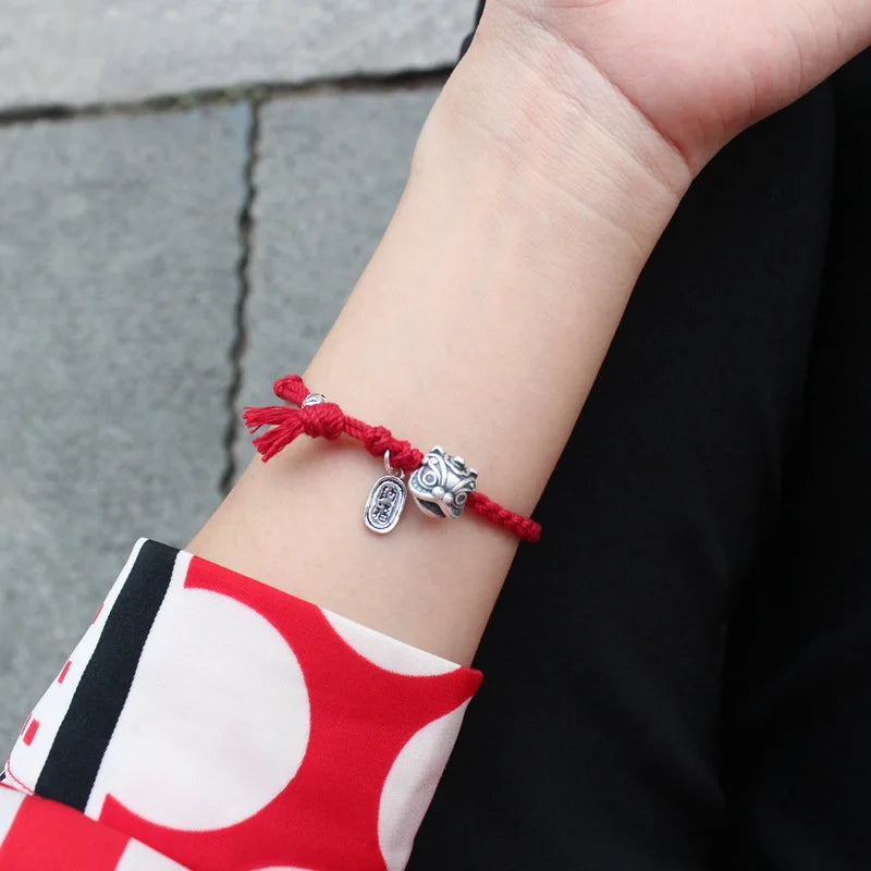 La Monada 16 19cm Length Can Customized 999 Pure Silver Rope Bracelets Thread Line String Lion Bracelets For Women Girls Lucky